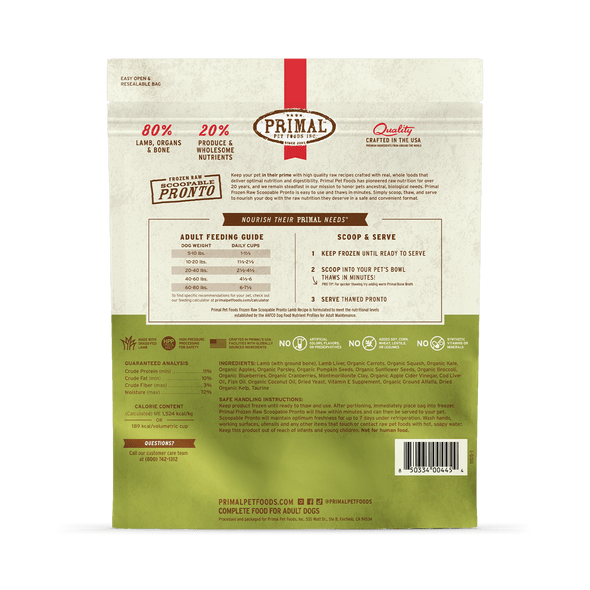 Primal Pronto Raw Frozen Lamb Dog Food