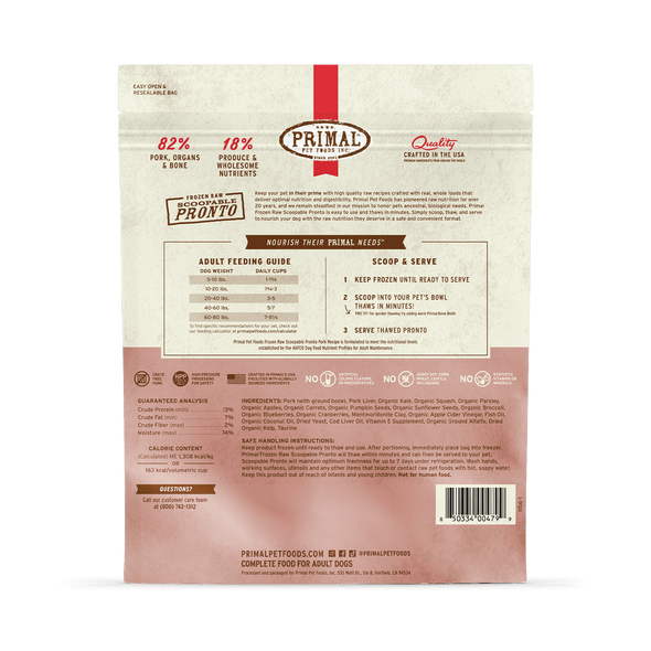 Primal Pronto Raw Frozen Pork Dog Food