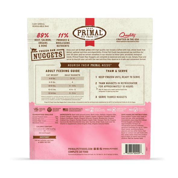 Primal Raw Frozen Beef & Salmon Formula Nuggets For Cats