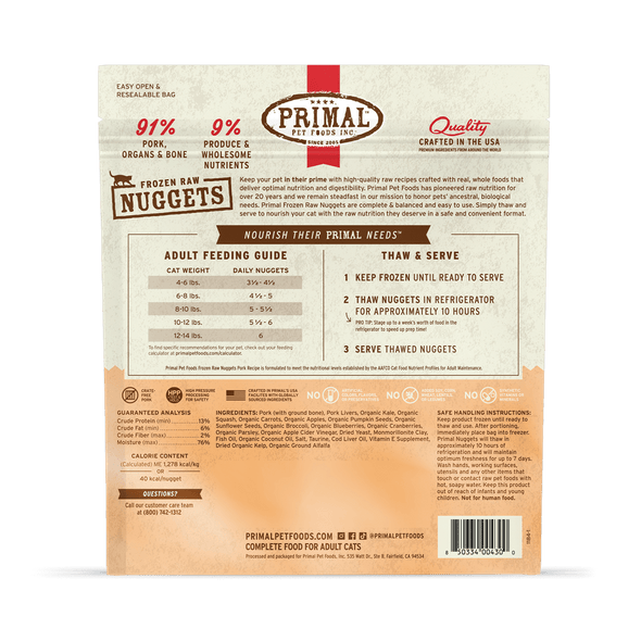 Primal Raw Frozen Pork Formula Nuggets For Cats