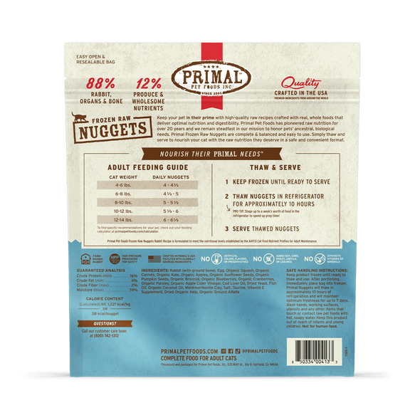 Primal Raw Frozen Rabbit Formula Nuggets For Cats