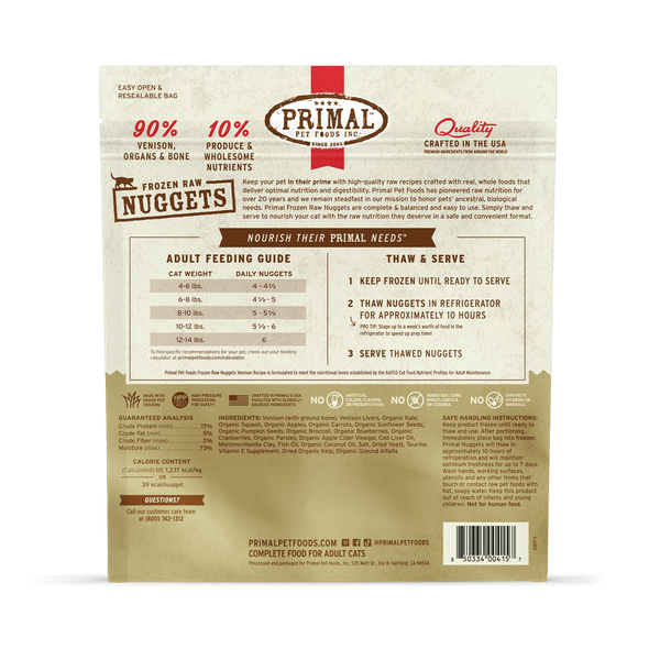 Primal Raw Frozen Venison Formula Nuggets For Cats