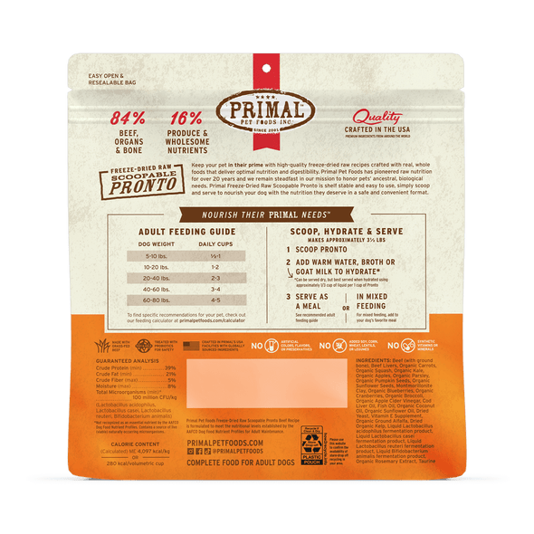 Primal Pronto Beef Recipe Freeze Dried Raw Dog Food