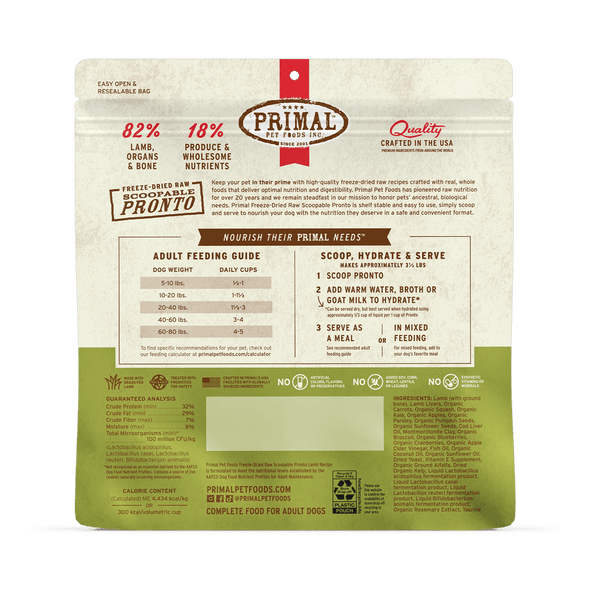 Primal Pronto Lamb Recipe Freeze-Dried Raw Dog Food