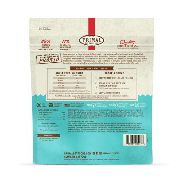 Primal Pronto Raw Frozen Chicken & Salmon Recipe Food For Cats