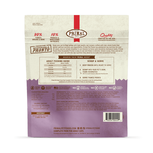 Primal Pronto Raw Frozen Turkey Recipe Food For Cats