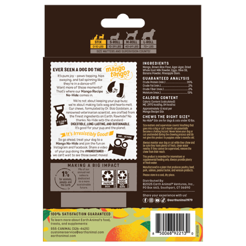 Earth Animal No Hide Stix Mango Recipe Dog Chews