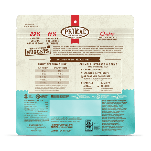 Primal Freeze Dried Nuggets Grain Free Chicken and Salmon Formula Cat Food